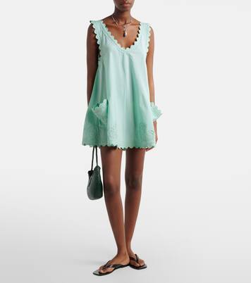 Embroidered scalloped cotton poplin minidress | Juliet Dunn
