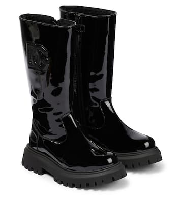 Logo patent leather knee-high boots | Dolce&Gabbana Kids