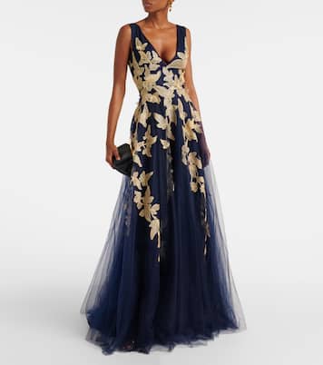 Arcangela appliqué tulle gown | Costarellos