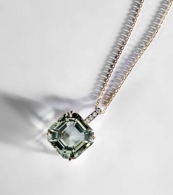 14kt gold necklace with green amethyst and diamonds | Mateo