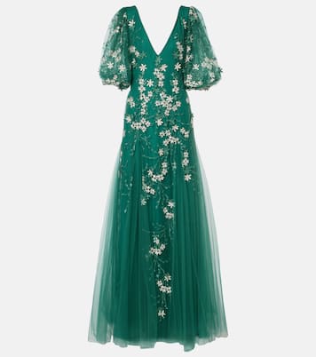 Floral-appliqué tulle and lurex® gown | Costarellos