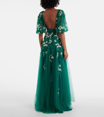 Floral-appliqué tulle and lurex® gown | Costarellos