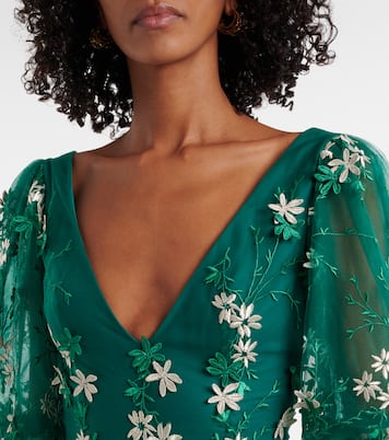 Floral-appliqué tulle and lurex® gown | Costarellos