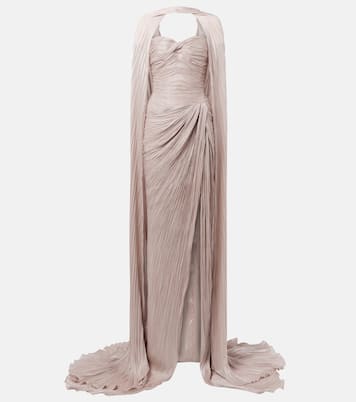 Caped gathered pleated silk gown | Marmar Halim