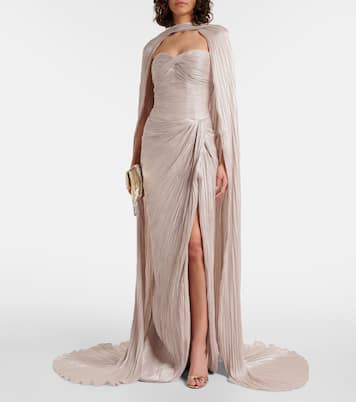Caped gathered pleated silk gown | Marmar Halim