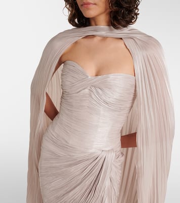 Caped gathered pleated silk gown | Marmar Halim