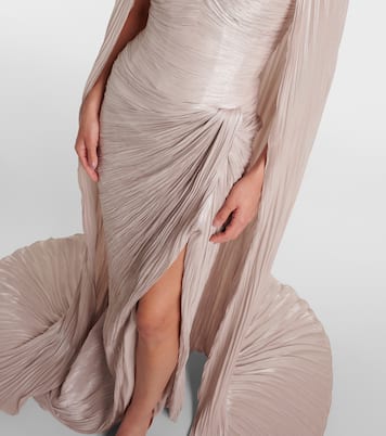 Caped gathered pleated silk gown | Marmar Halim