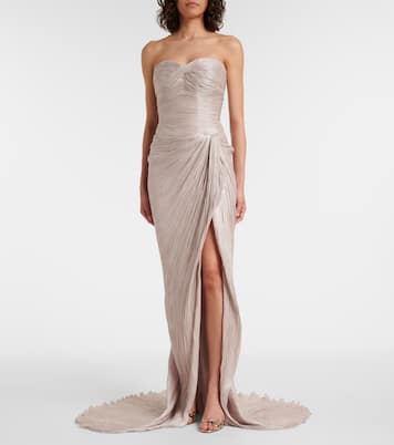 Caped gathered pleated silk gown | Marmar Halim