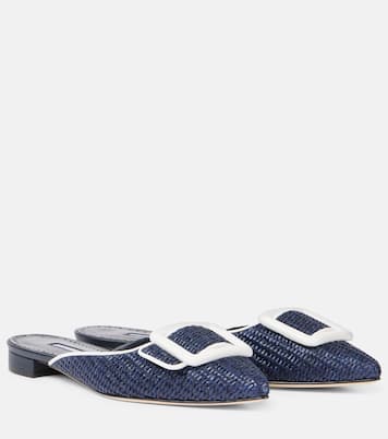 Maysale leather-trimmed raffia mules | Manolo Blahnik