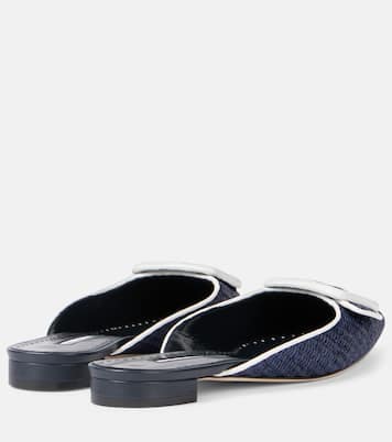 Maysale leather-trimmed raffia mules | Manolo Blahnik