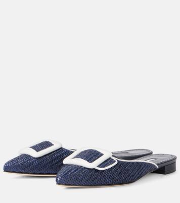 Maysale leather-trimmed raffia mules | Manolo Blahnik