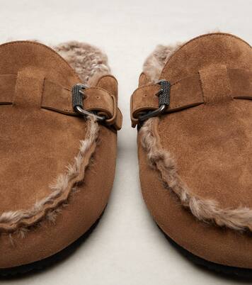 Mules Monili en daim et shearling | Brunello Cucinelli