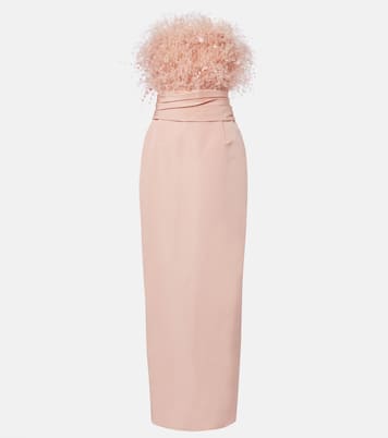 Bustier-Robe aus Seiden-Faille mit Federn | Oscar de la Renta