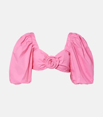 Floral-appliqué cotton-blend crop top | Adriana Degreas