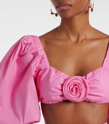 Floral-appliqué cotton-blend crop top | Adriana Degreas