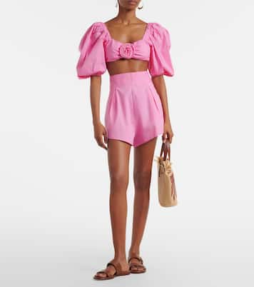 Floral-appliqué cotton-blend crop top | Adriana Degreas