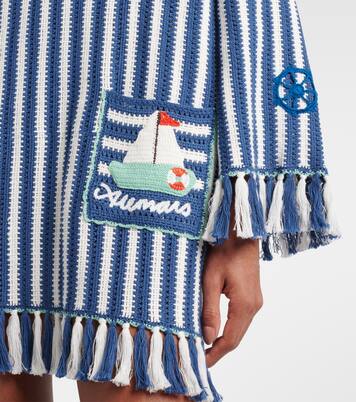 Crochet fringed striped cotton minidress | Alémais