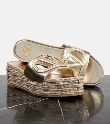 VLogo Signature metallic leather slides | Valentino Garavani