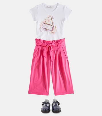 Cropped cotton poplin pants | Monnalisa