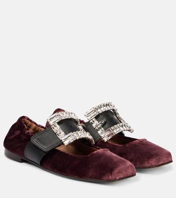Embellished leather-trimmed velvet flats | Dolce&Gabbana