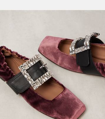 Embellished leather-trimmed velvet flats | Dolce&Gabbana