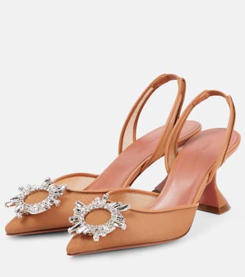 Pumps slingback Begum 70 in mesh con cristalli | Amina Muaddi