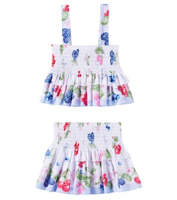 Floral ruffled cotton top and skirt set | Monnalisa