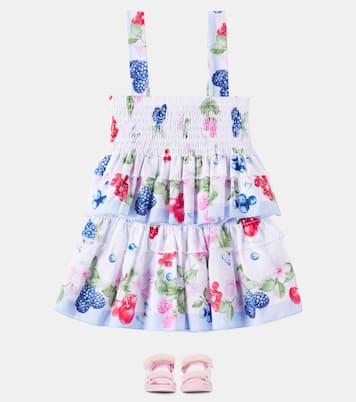 Floral ruffled cotton top and skirt set | Monnalisa