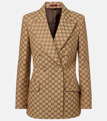 Blazer en mezcla de algodón con GG en jacquard | Gucci