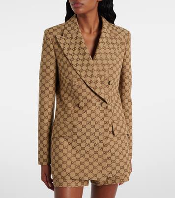 Blazer en mezcla de algodón con GG en jacquard | Gucci