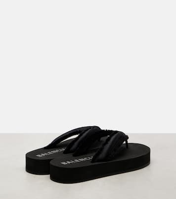 Cushy fringed satin platform thong sandals | Balenciaga