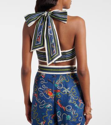 Cove printed halterneck linen bra top | Alémais