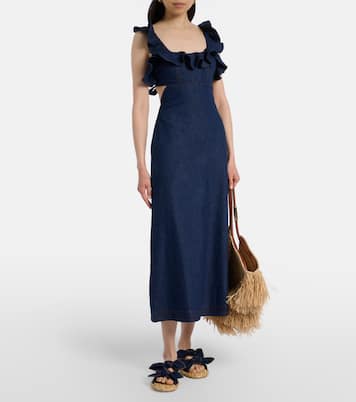 Aster ruffled denim midi dress | Zimmermann