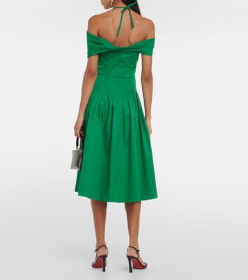 Robe midi à encolure bardot en soie  | Oscar de la Renta