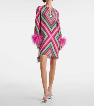 Feather-trimmed silk crêpe de chine minidress | Valentino