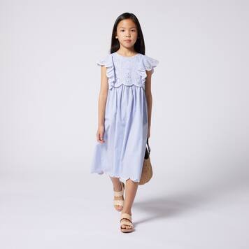 Robe rayée et brodée en coton | Chloé Kids