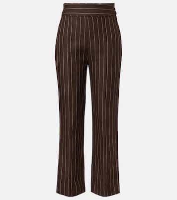 Pantalon Thea rayé à taille haute en lin | Posse