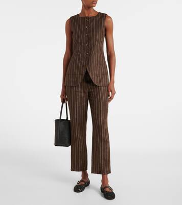 Pantalon Thea rayé à taille haute en lin | Posse