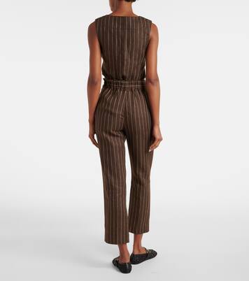Pantalon Thea rayé à taille haute en lin | Posse