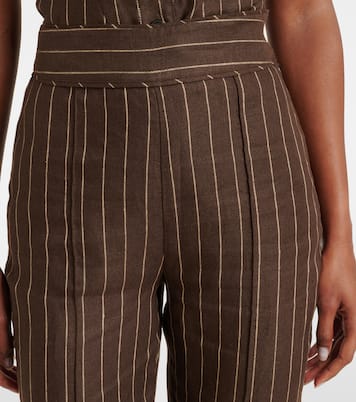 Pantalon Thea rayé à taille haute en lin | Posse