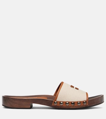 Logo leather-trimmed canvas clogs | Miu Miu