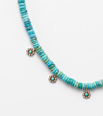 Halskette Daisy aus Türkis mit 14kt Gelbgold (585/1000) und Diamanten | Sydney Evan