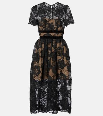 Robe midi en dentelle et velours | Self-Portrait