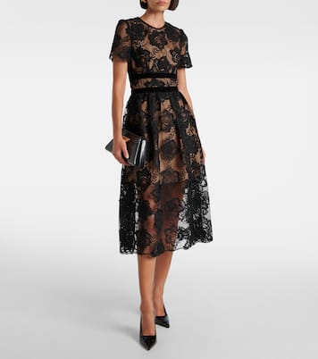 Robe midi en dentelle et velours | Self-Portrait