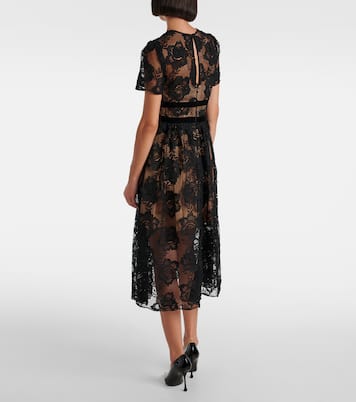 Robe midi en dentelle et velours | Self-Portrait