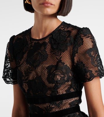 Robe midi en dentelle et velours | Self-Portrait