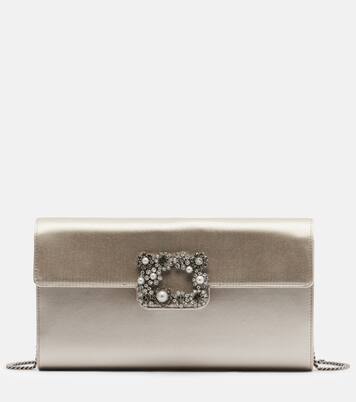 Envelope embellished satin clutch | Roger Vivier
