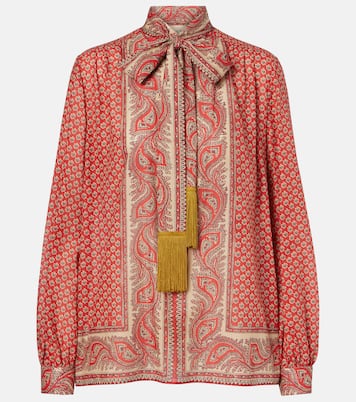 Printed tie-neck cotton blouse | Valentino