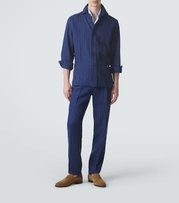 Pinstripe wool and linen straight pants | Rubinacci