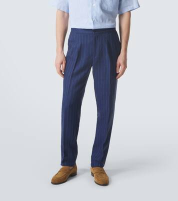 Pinstripe wool and linen straight pants | Rubinacci